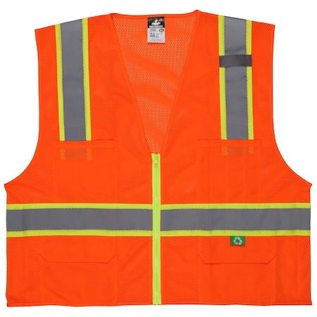 Mcr Safety Hi-Vis Safety Vest 2XL Class 2 H Back, , Zipper 6 Pockets, 1 Mic Tab RSURVMOX2